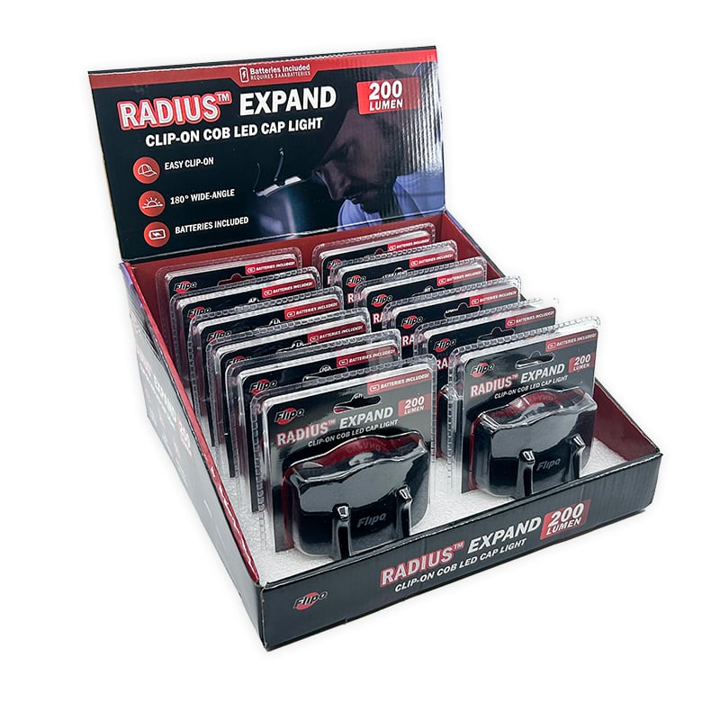Flipo Radius™ Expand Clip-On COB LED Cap Light - 12 Piece Display