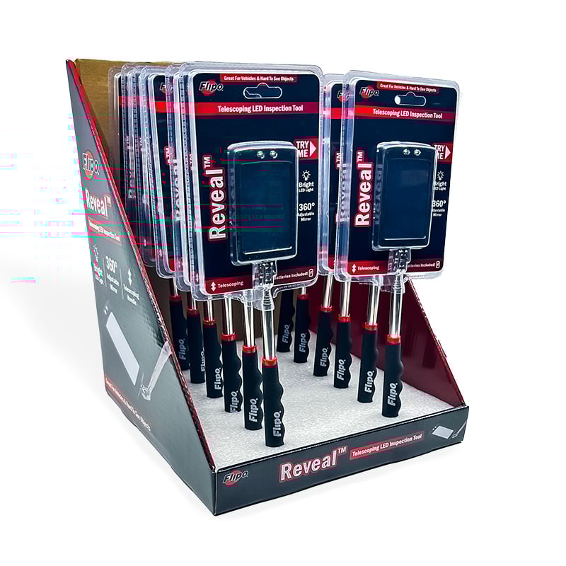 Flipo Reveal Telescoping Inspection Tool with LED Lighted Mirror - 12 Piece Display