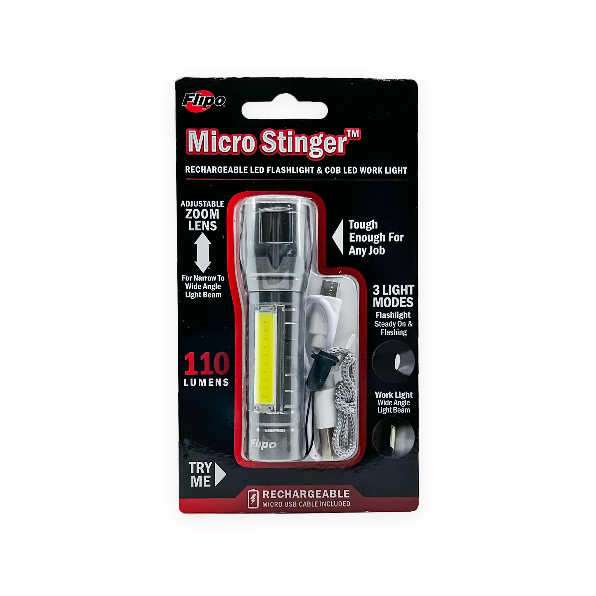 Flipo Micro Stinger™ Rechargeable LED Flashlight & COB LED Work Light | Multi Style 12-Piece Display