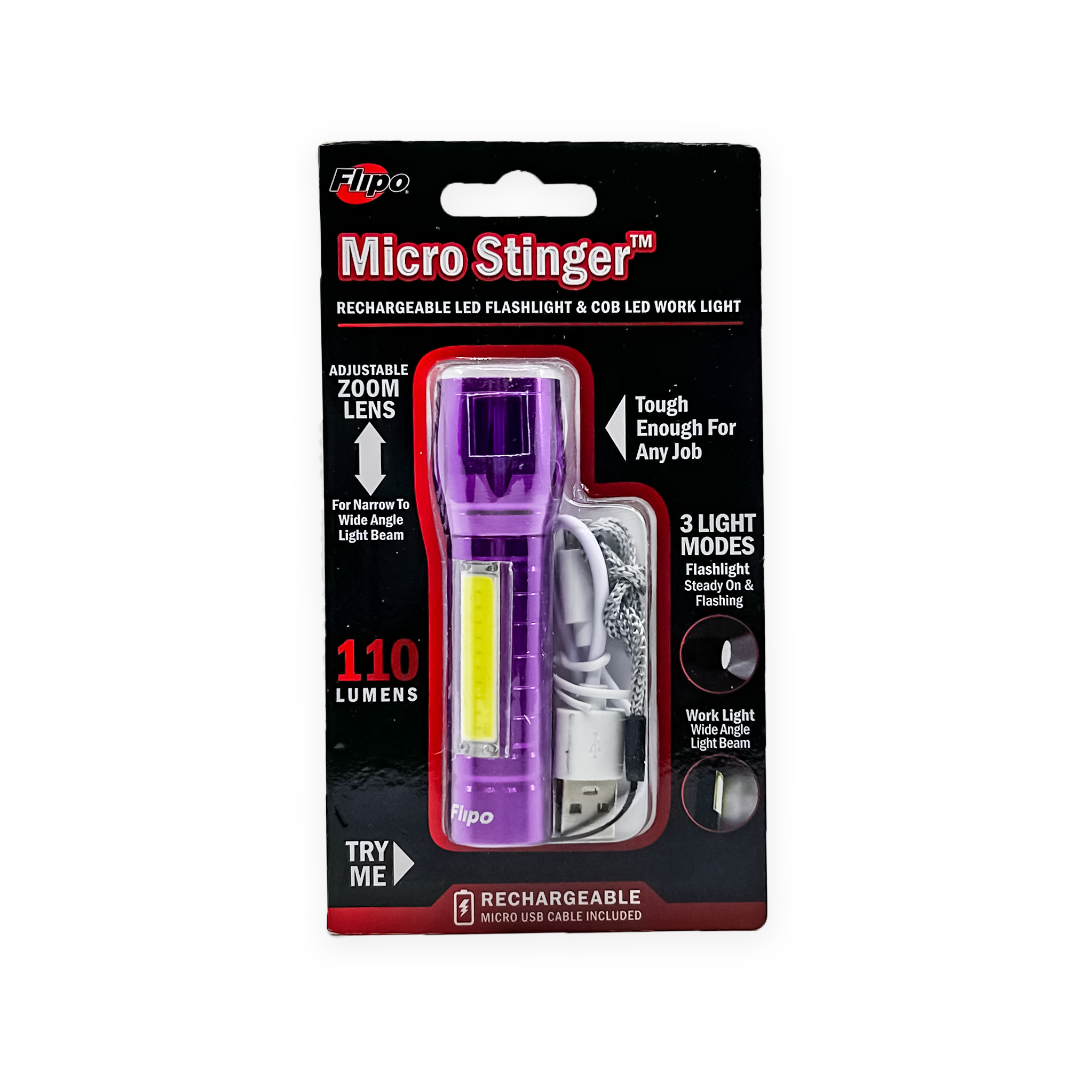 Flipo Micro Stinger Color Rechargeable LED Flashlight & COB LED Work Light