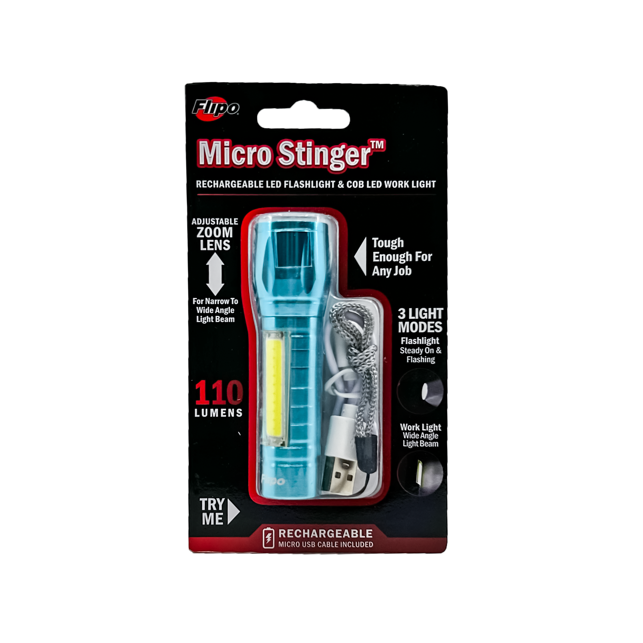 Flipo Micro Stinger Color Rechargeable LED Flashlight & COB LED Work Light