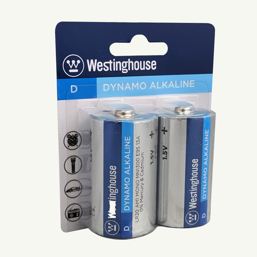 Westinghouse D Dynamo Alkaline Blister Pack of 2