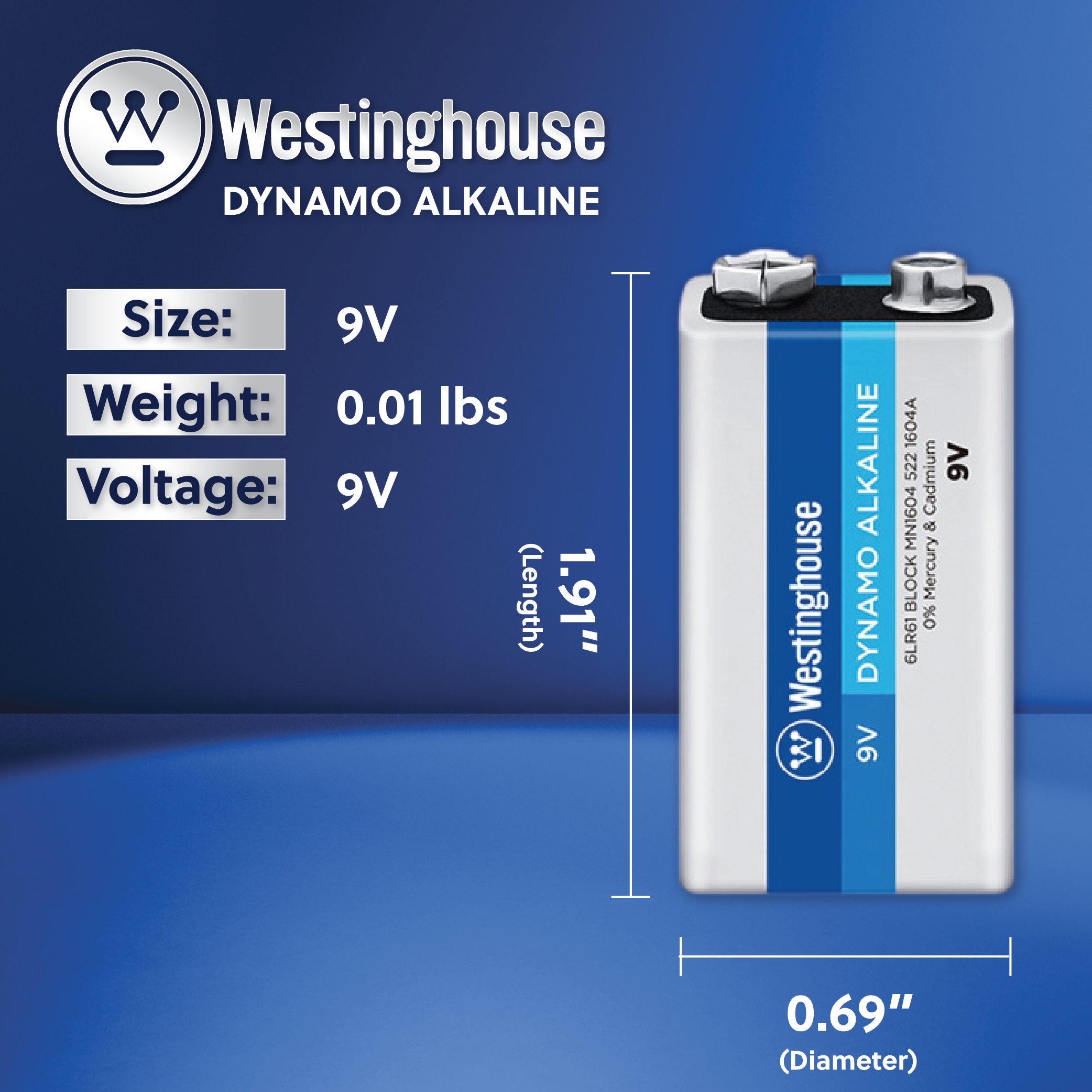 Westinghouse 9V Dynamo Alkaline Blister Pack of 1
