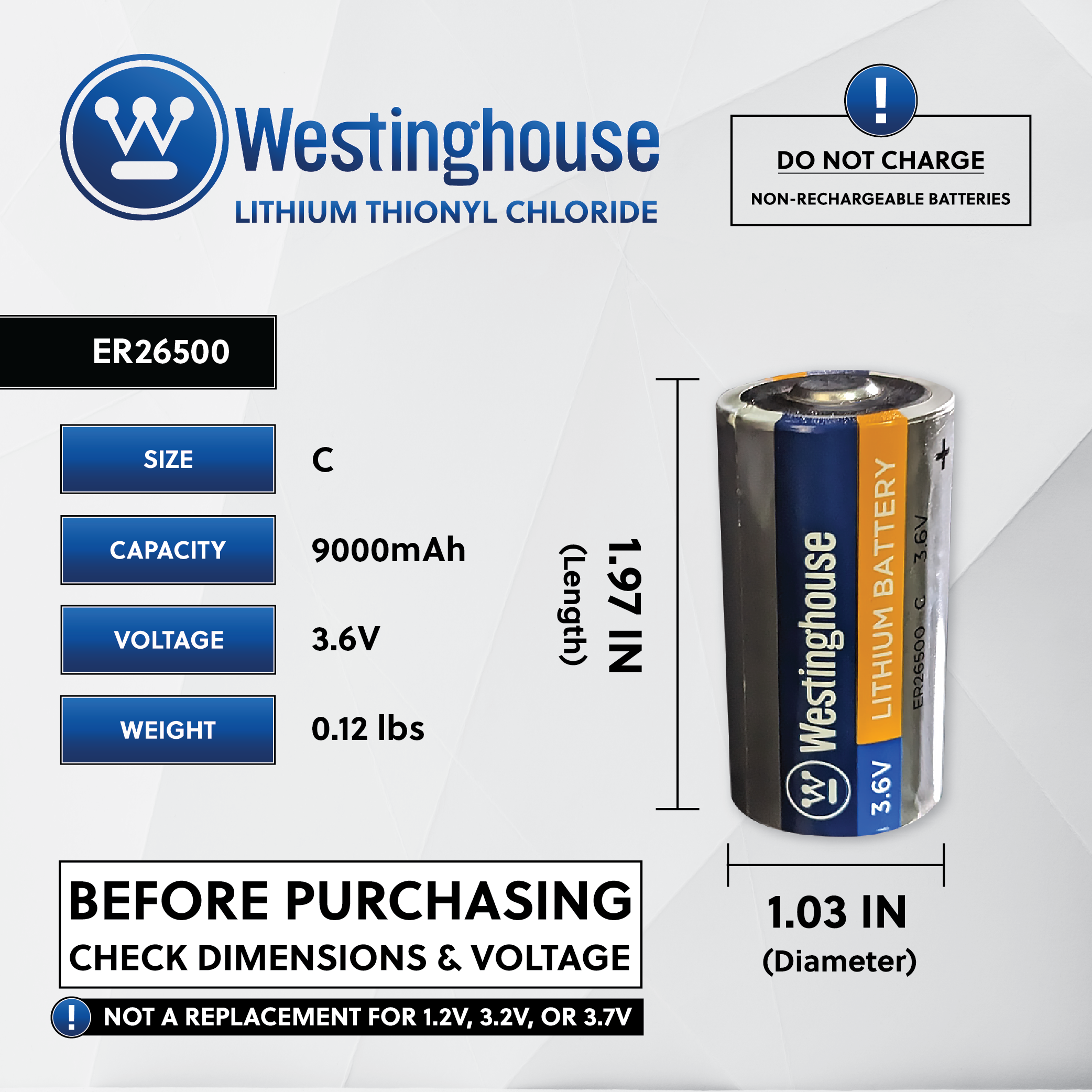 ER26500 C Size 3.6V Lithium Primary Battery for Specialized Devices