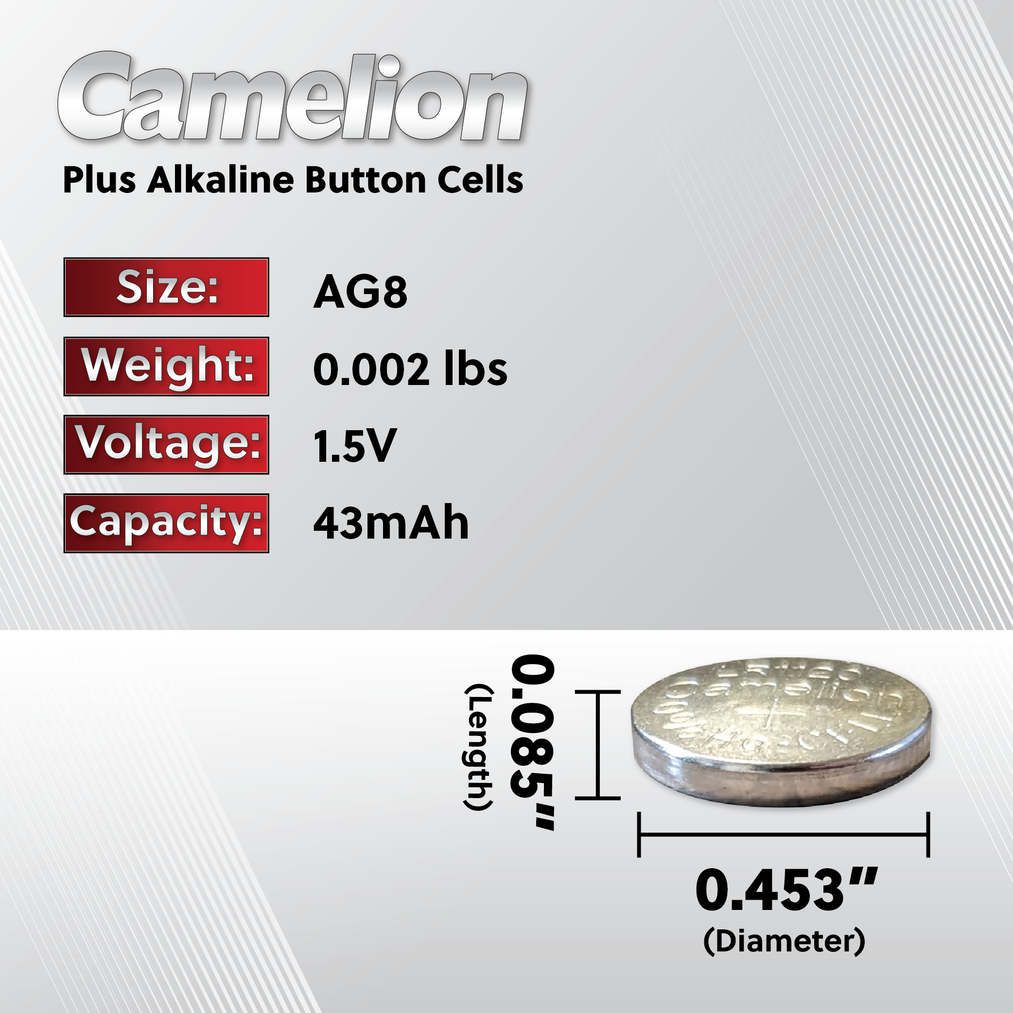 DROP SHIP: Camelion AG8 Alkaline Button Cell 20 Pack