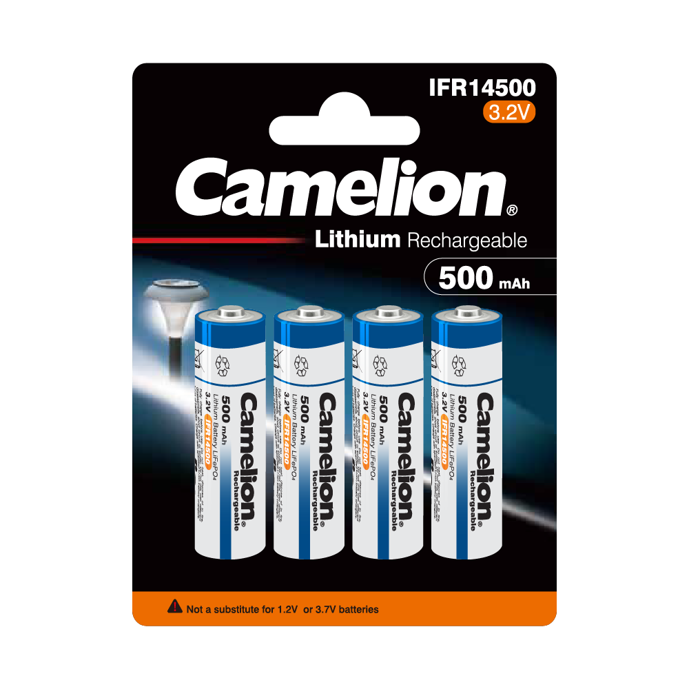 Camelion IFR14500 Lithium Iron Phosphate Rechargeable Battery 500mAh Blister Pack of 4