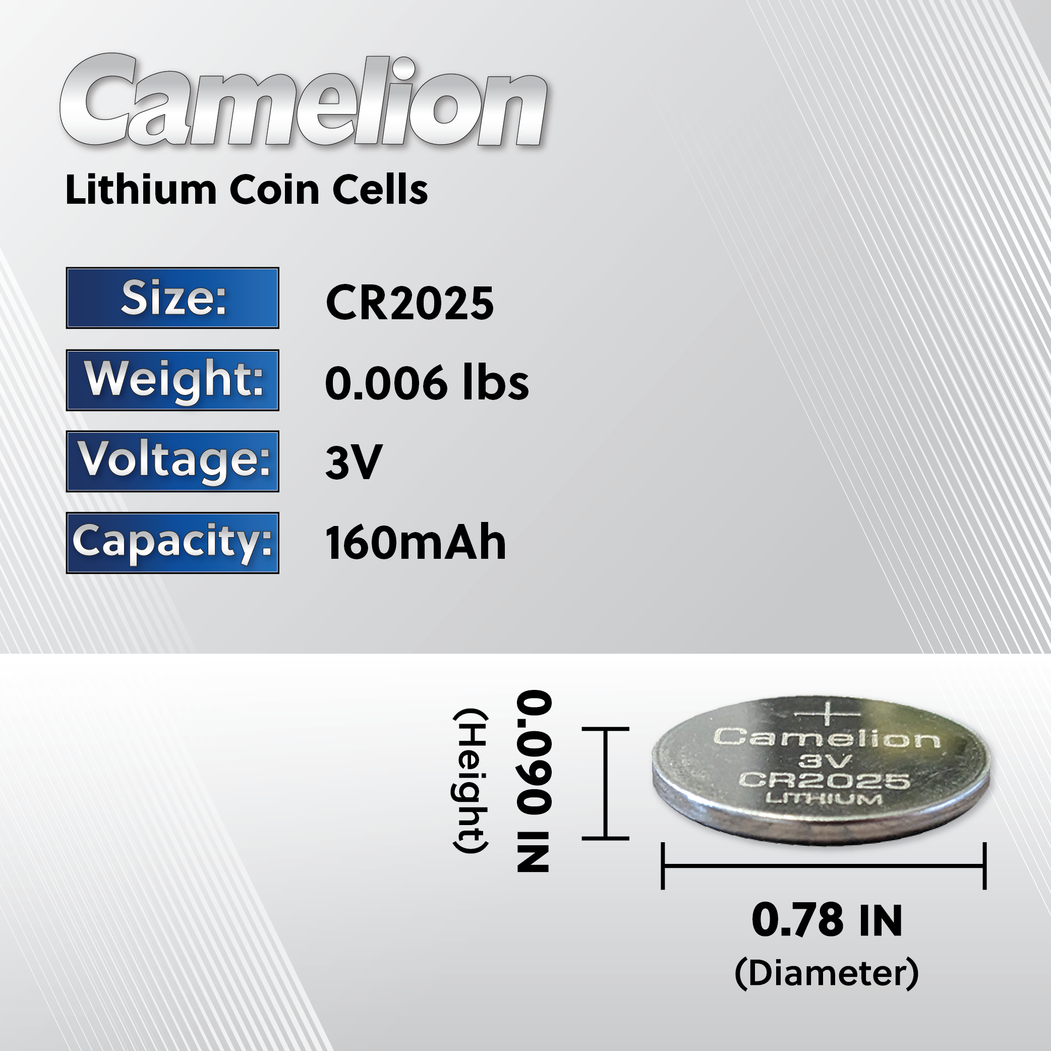 Camelion CR2025 3V Lithium Primary Coin Cell Battery (Three Packaging Options) - Non Rechargeable