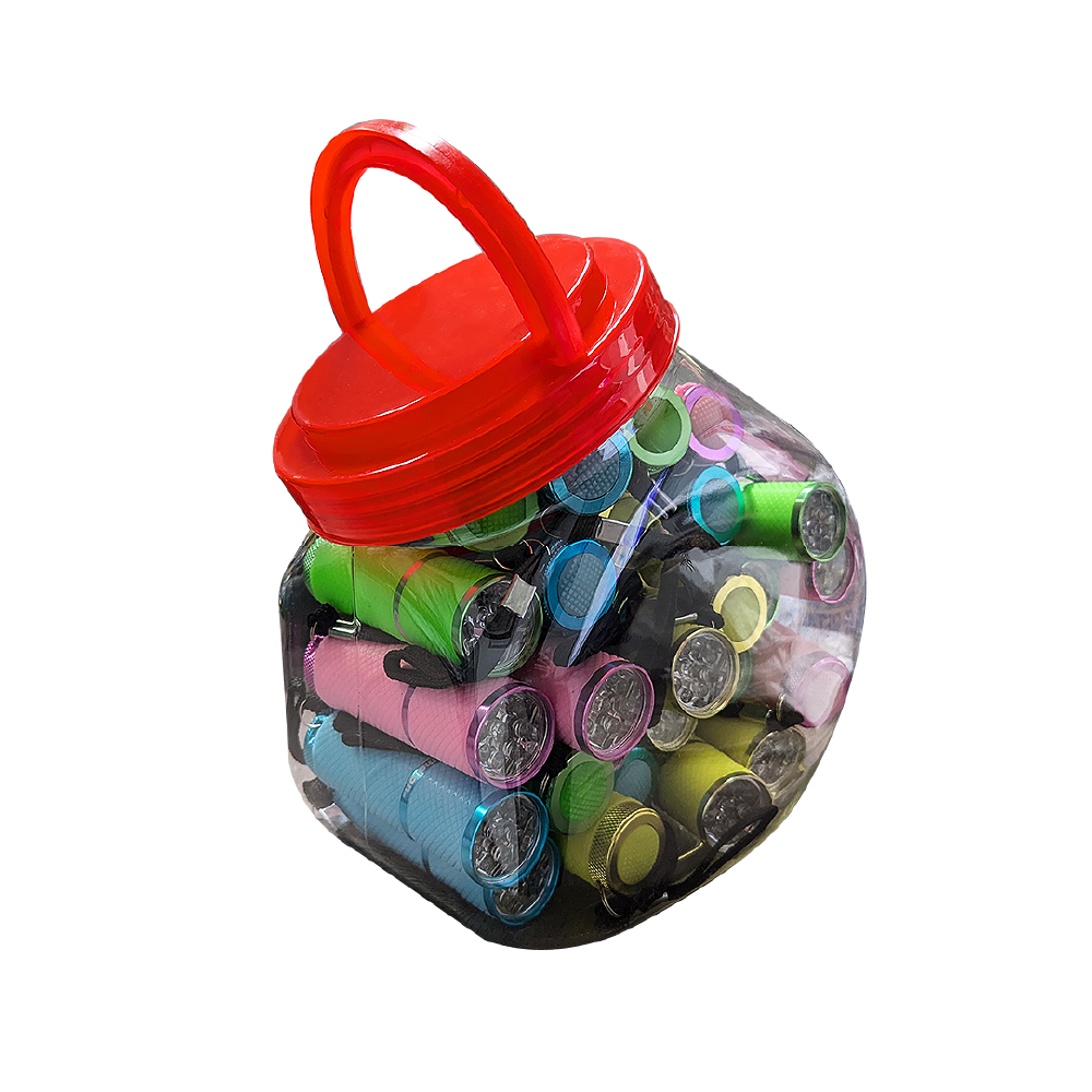 Fishbowl Of 9 LED Glow in the Dark Flashlight Assorted Colors (28 Count)