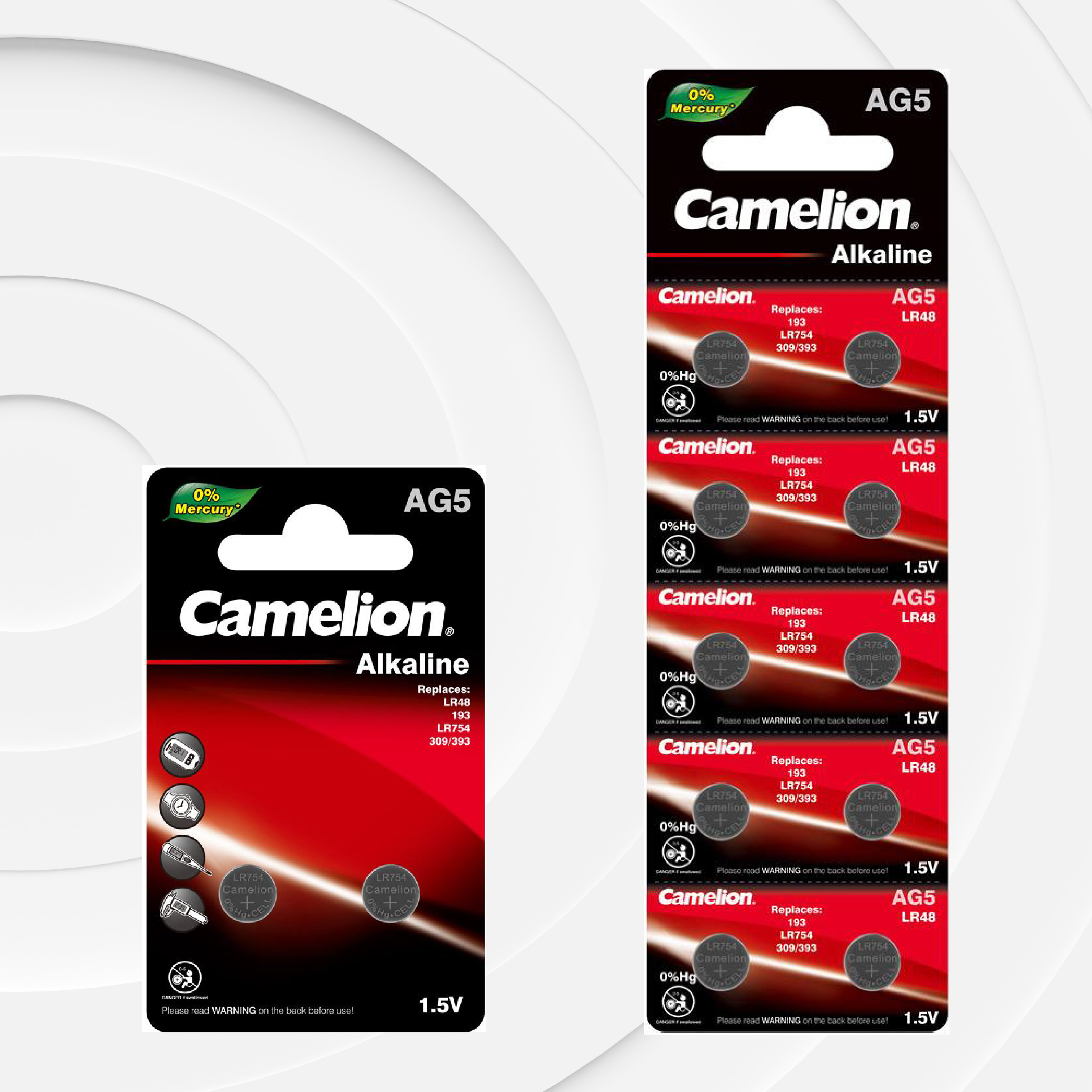 Camelion AG5 / 393 / LR754 1.5V Alkaline Button Cell Battery (Two Packaging Options)