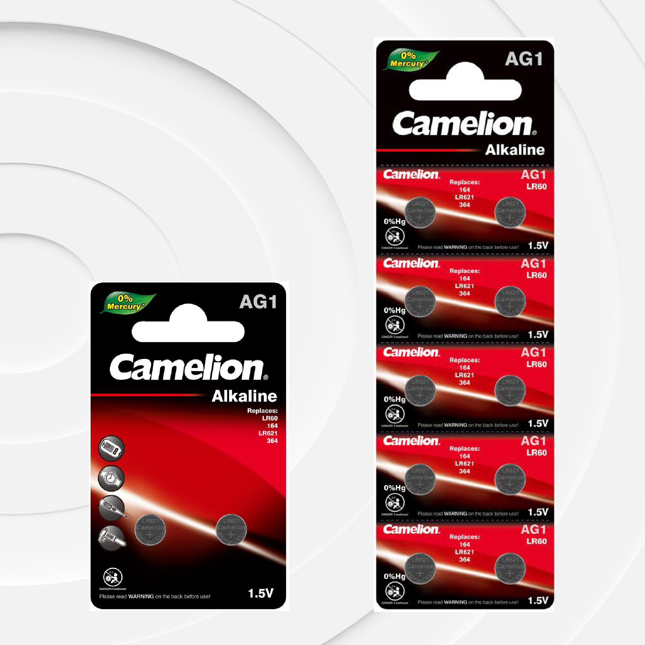 Camelion AG1 / 364 / LR621 1.5V Alkaline Button Cell Battery (Two Packaging Options)