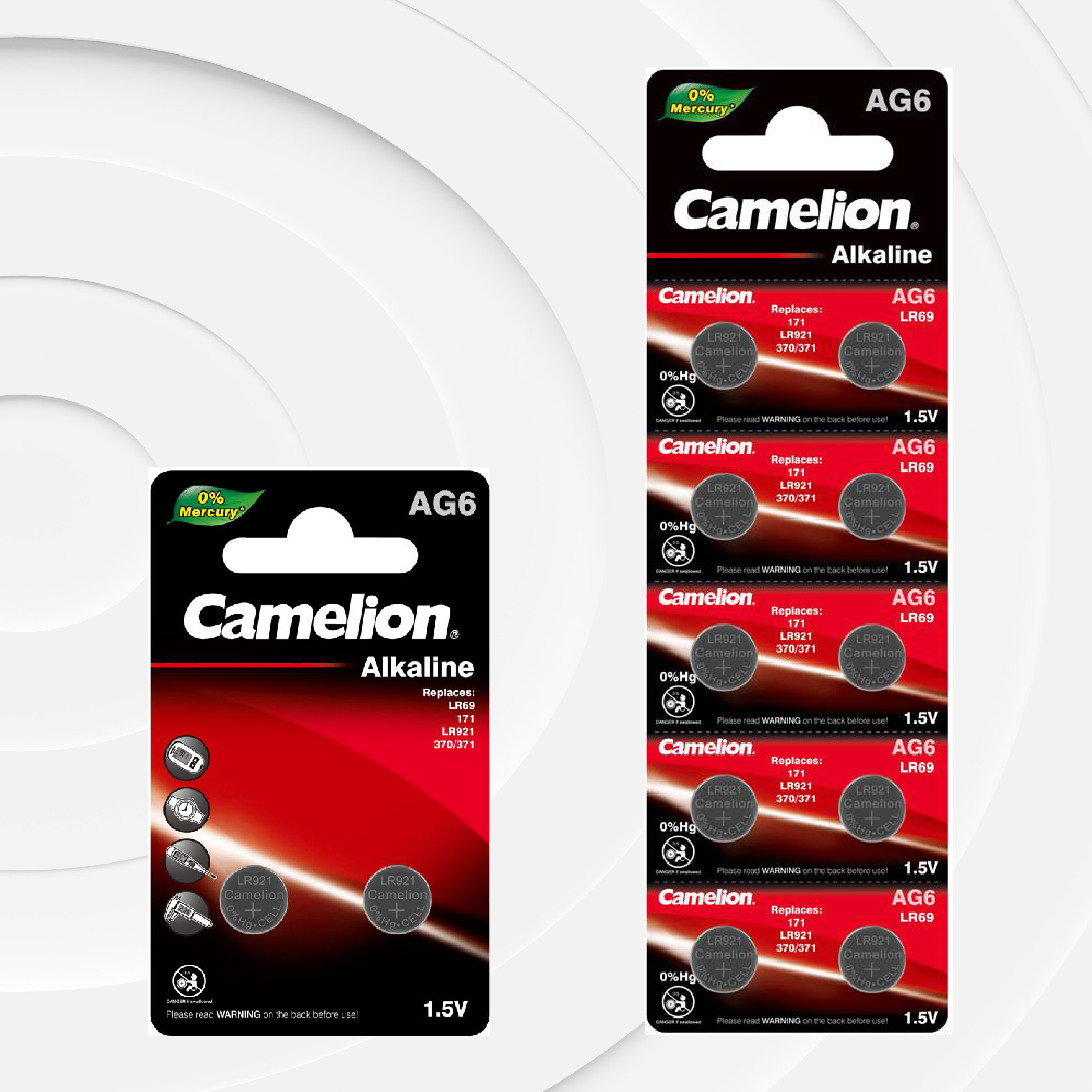 Camelion AG6 / 371 / LR921  1.5V Alkaline Button Cell Battery (Two Packaging Options)