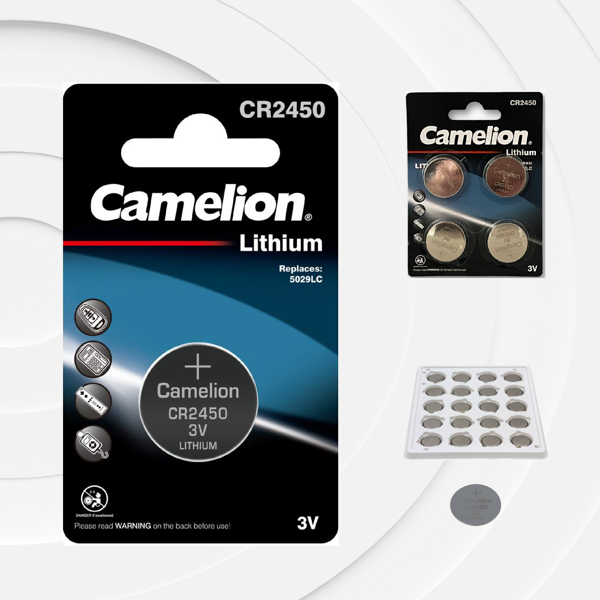 Camelion CR2450 3V Lithium Primary Coin Cell Battery (Three Packaging Options) - Non Rechargeable