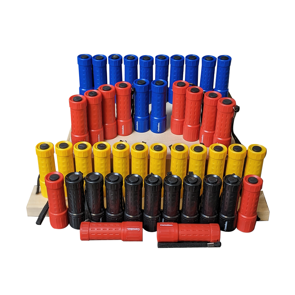 Hot Box Deal #5 - (50) Camelion 9 LED Rubber Grip Flashlights (Assorted Colors)
