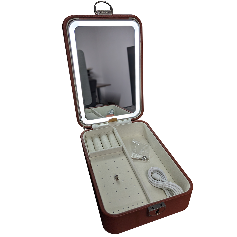 Jewelry Case With Rechargeable Light Up Mirror & Lock With Key