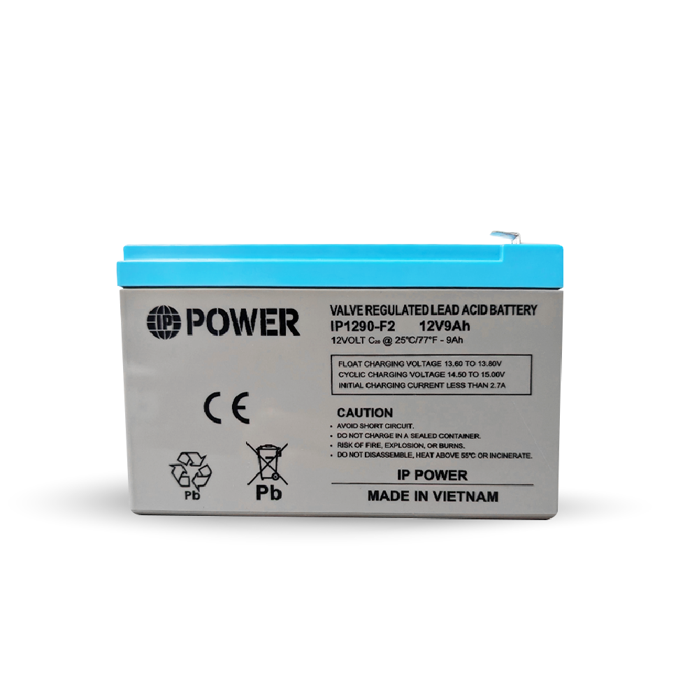 IP POWER IP1290-F2, 12V 9Ah F2 Terminal, Sealed Lead Acid Rechargeable Battery