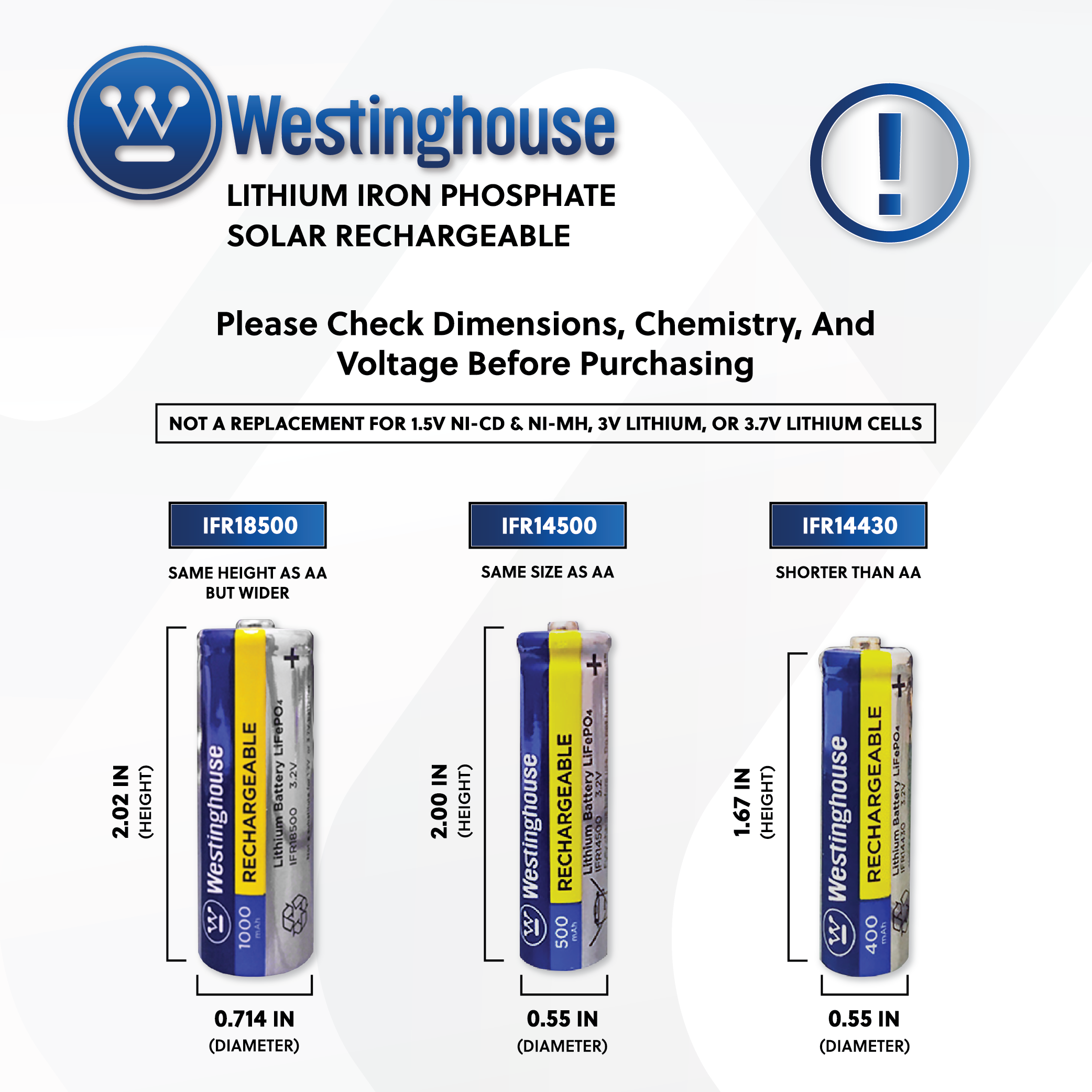 Westinghouse IFR18500 Lithium Iron Phosphate Rechargeable Battery 1000mAh Blister Pack of 4