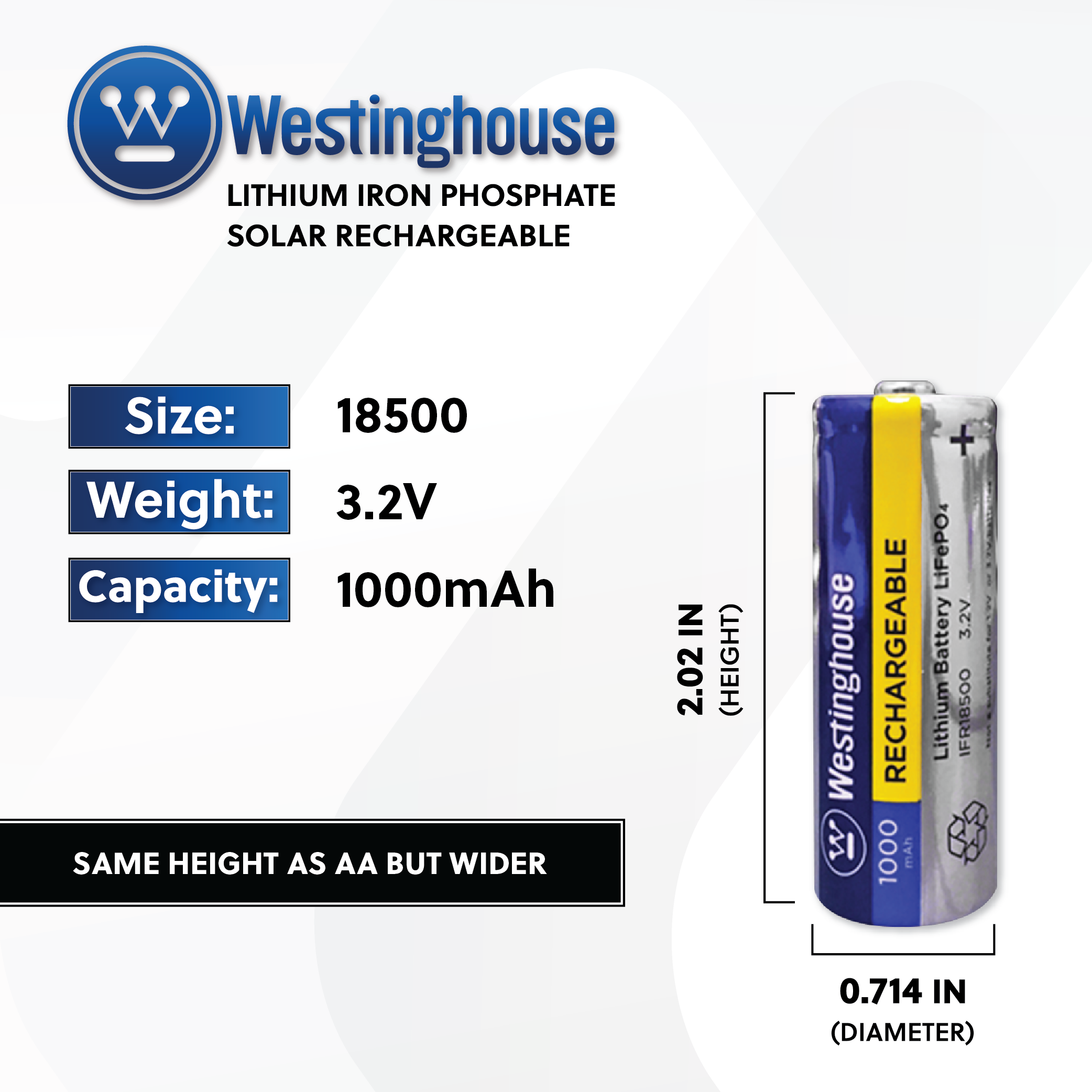 Westinghouse IFR18500 Lithium Iron Phosphate Rechargeable Battery 1000mAh Blister Pack of 4