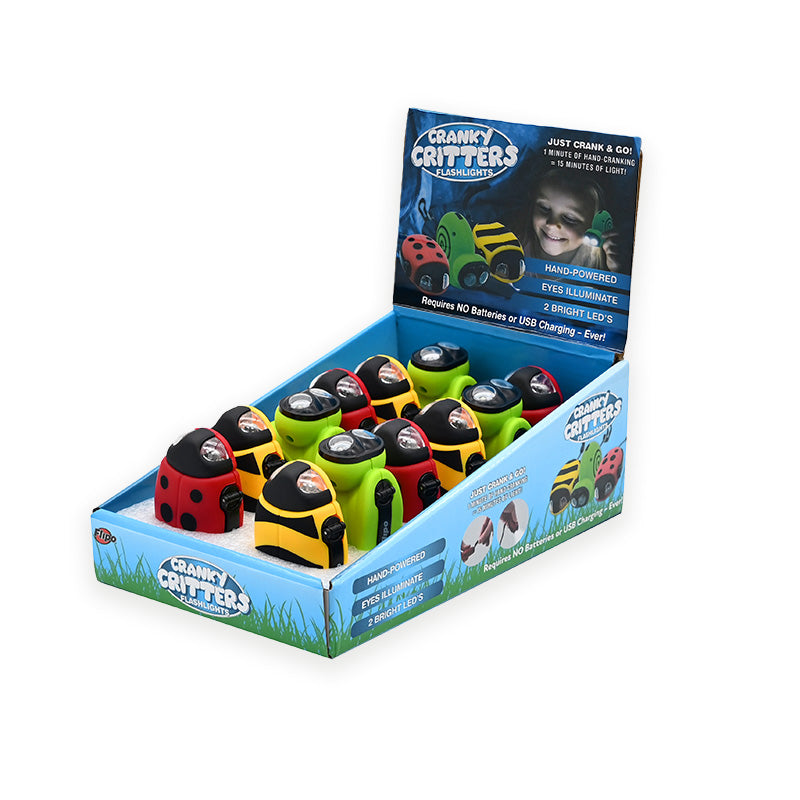 Flipo Cranky Critters | Hand-Powered Mini LED Flashlights - 12 PC Display