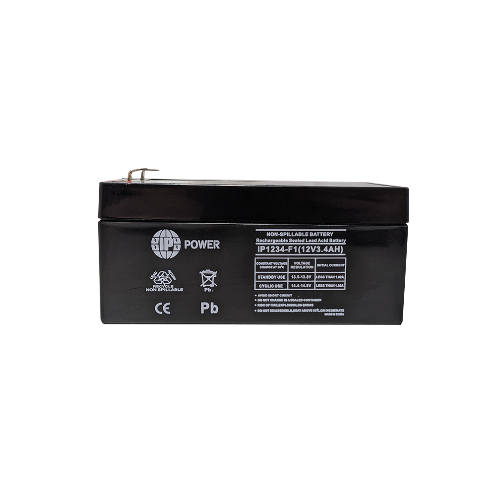 IP POWER 1234-F1, 12 Volt 3.4Amp F1 Terminal, Sealed Lead Acid Rechargeable Battery