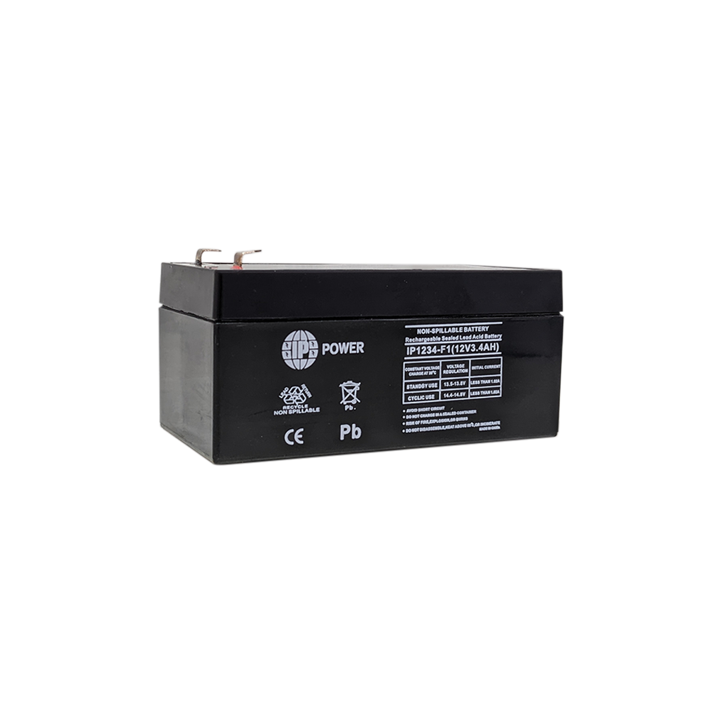 IP POWER 1234-F1, 12 Volt 3.4Amp F1 Terminal, Sealed Lead Acid Rechargeable Battery
