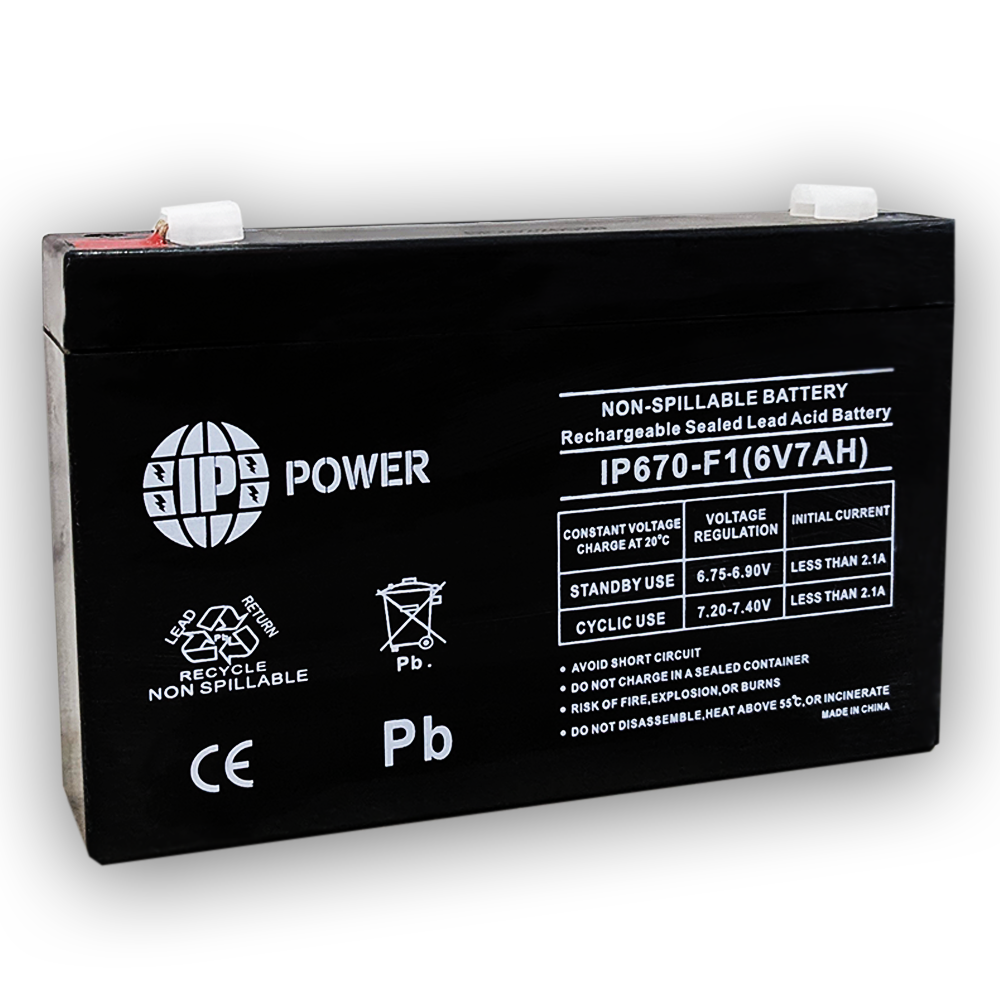 IP POWER 670-F1, 6Volt 7Amp F1 Terminal, Sealed Lead Acid Battery