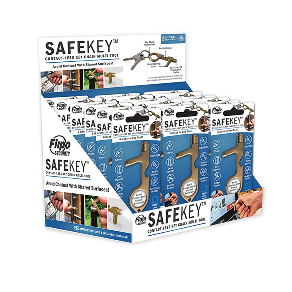 Flipo Safe Key Contact-Less LED Keychain Multi-Tool | 18 Piece Display