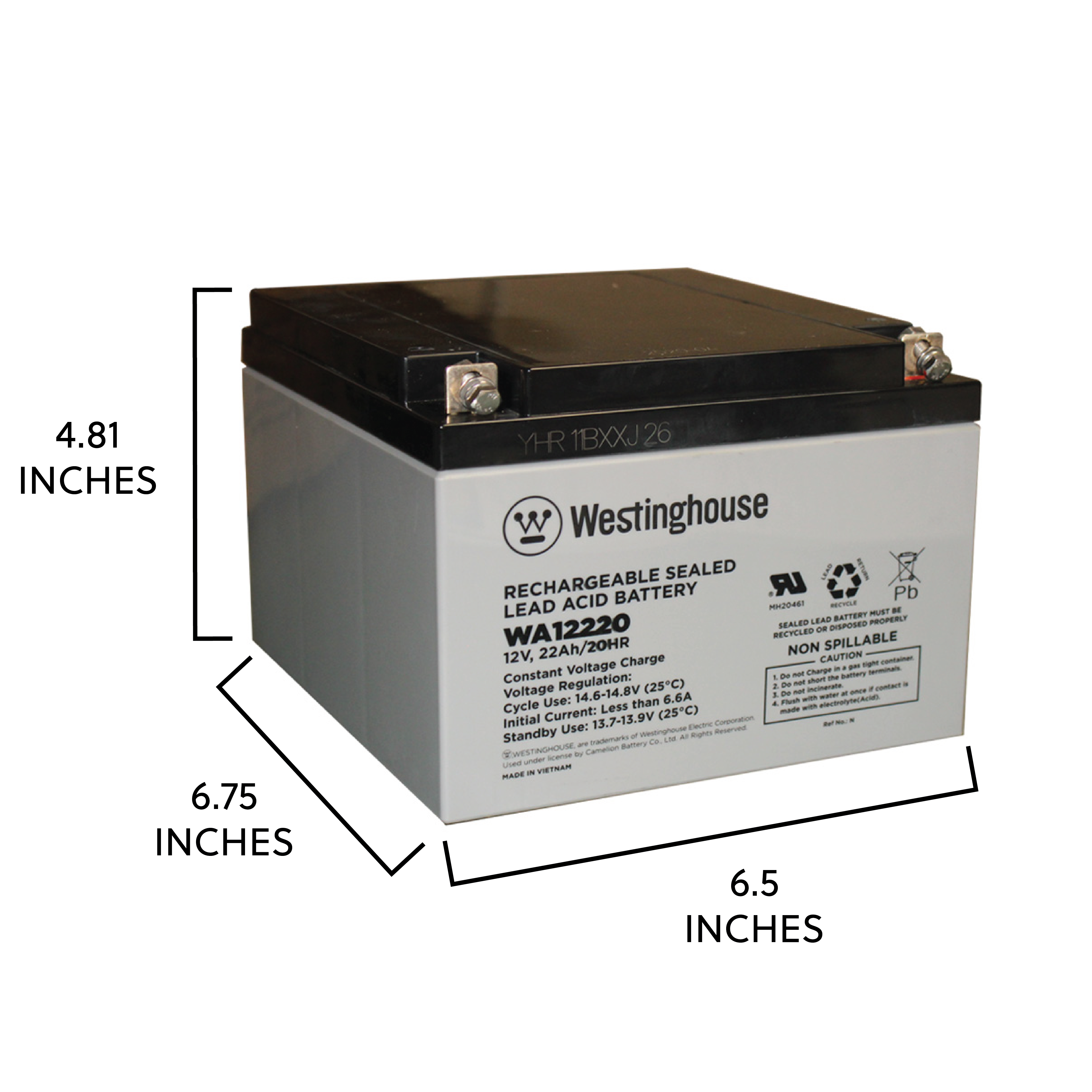 Westinghouse WA12220-F13, 12V  22Ah F13 Terminal, Sealed Lead Acid Rechargeable Battery
