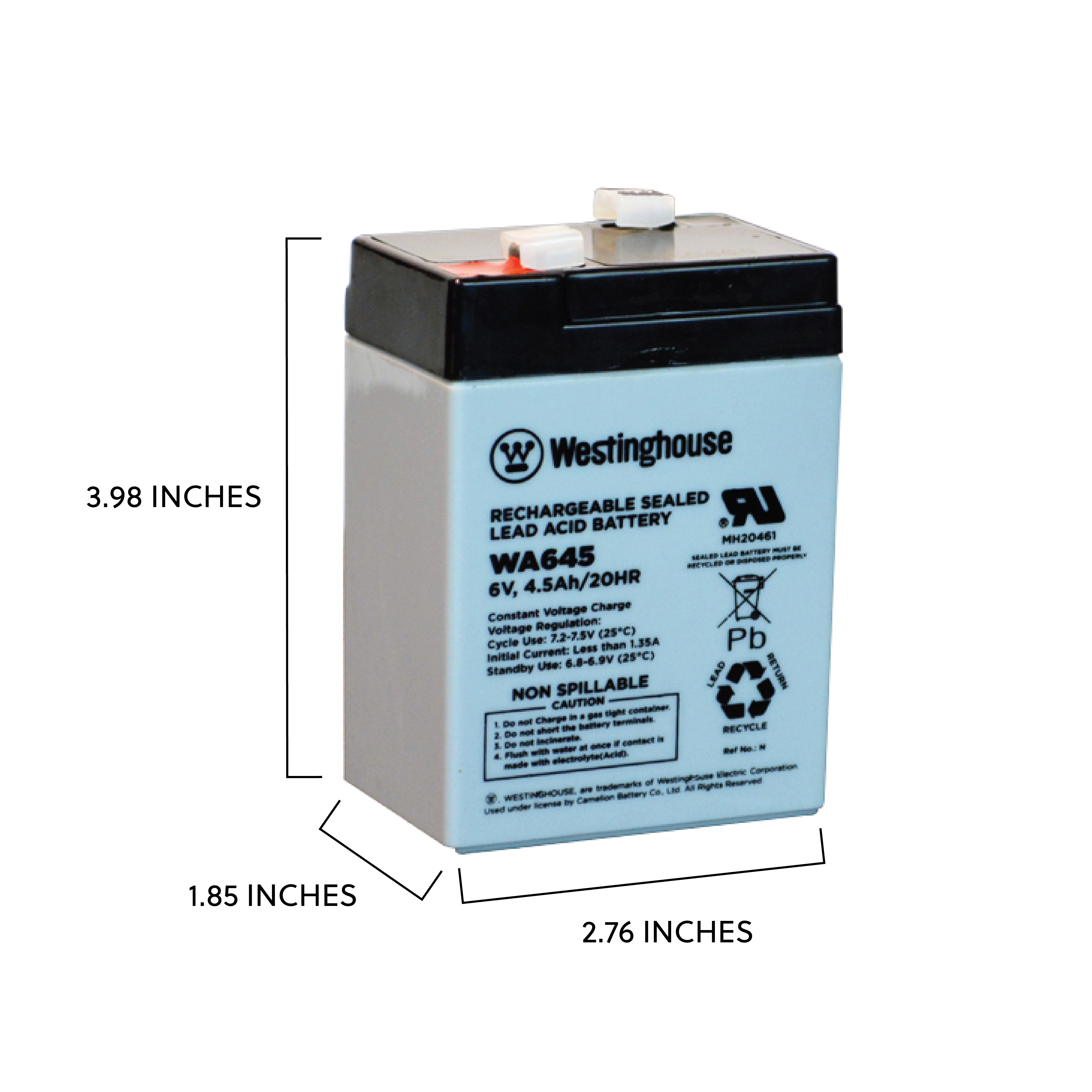 Westinghouse WA645-F1, 6V 4.5Ah F1 Terminal, Sealed Lead Acid Rechargeable Battery