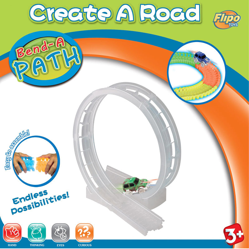 Flipo Bend A Path 360 Loop-de-Loop Clear Track Expansion Pack with Green 5LED trick SUV